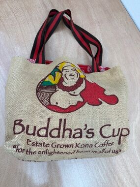 Natural Jute Tote Bag with Red Accents